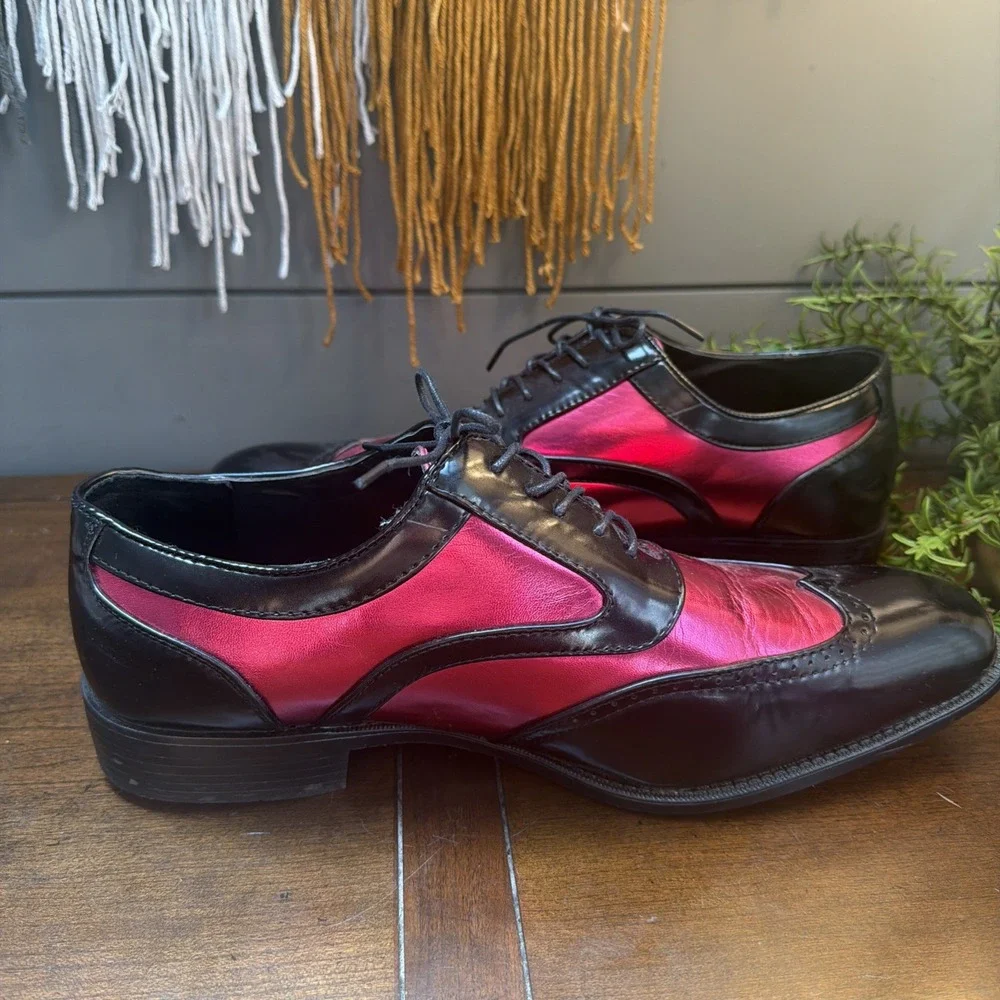 Bolano - Lawson Black and Hot Pink Mens Formal Tuxedo Dress Shoes Size 15